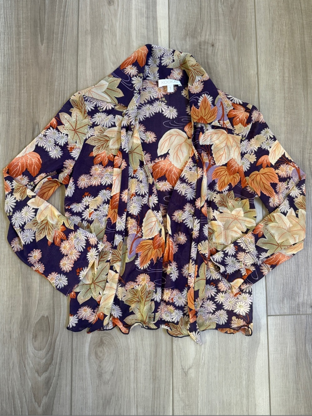 Kookai Floral Lightweight Cardigan and inner- Purple with Orange & Cream Leaves